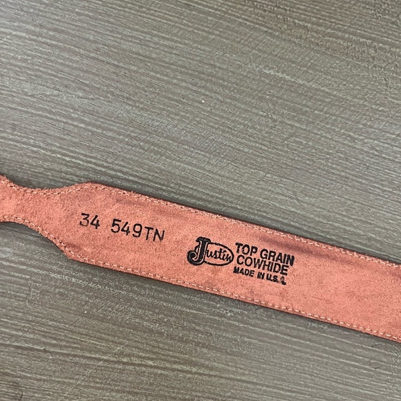 Vintage Western Brown Leather Belt Justin Top Grain Cowhide Made in US - Picture 5 of 6